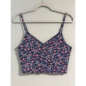 #9 Hollister Womens Floral V-Neck Crop Cami Spaghetti Strap Top L